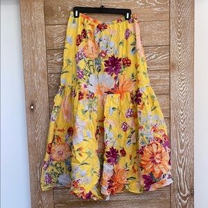 H&M Yellow Pink Tiered Maxi Skirt Resort Wear